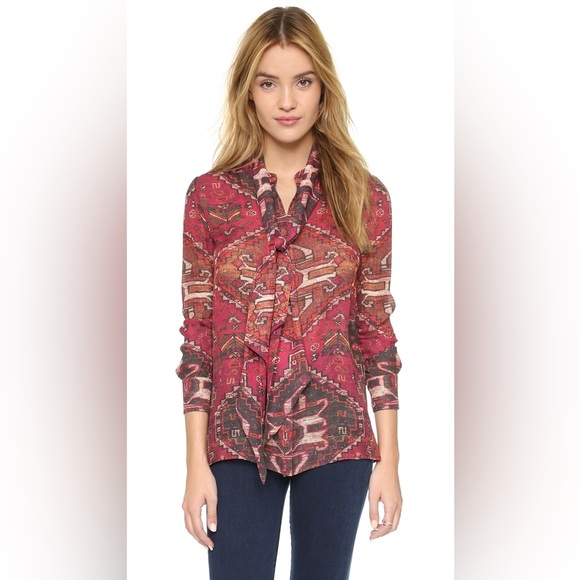 Tory Burch Tops - Tory Burch 100% Silk Aztec Print Tie-Neck Blouse – Size 4 – Great Condition
